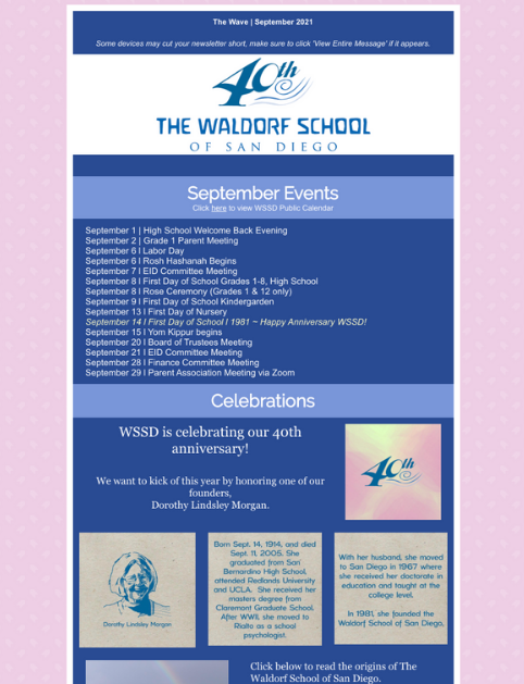 Waldorf School of San Diego | September Newsletter