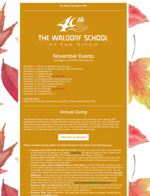 Waldorf School of San Diego | November Newsletter