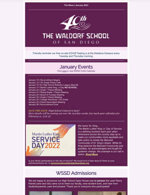 Waldorf School of San Diego | January Newsletter
