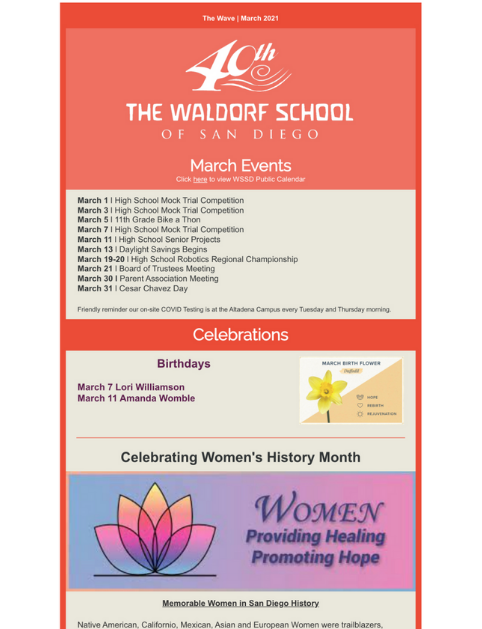 Waldorf School of San Diego | March Newsletter